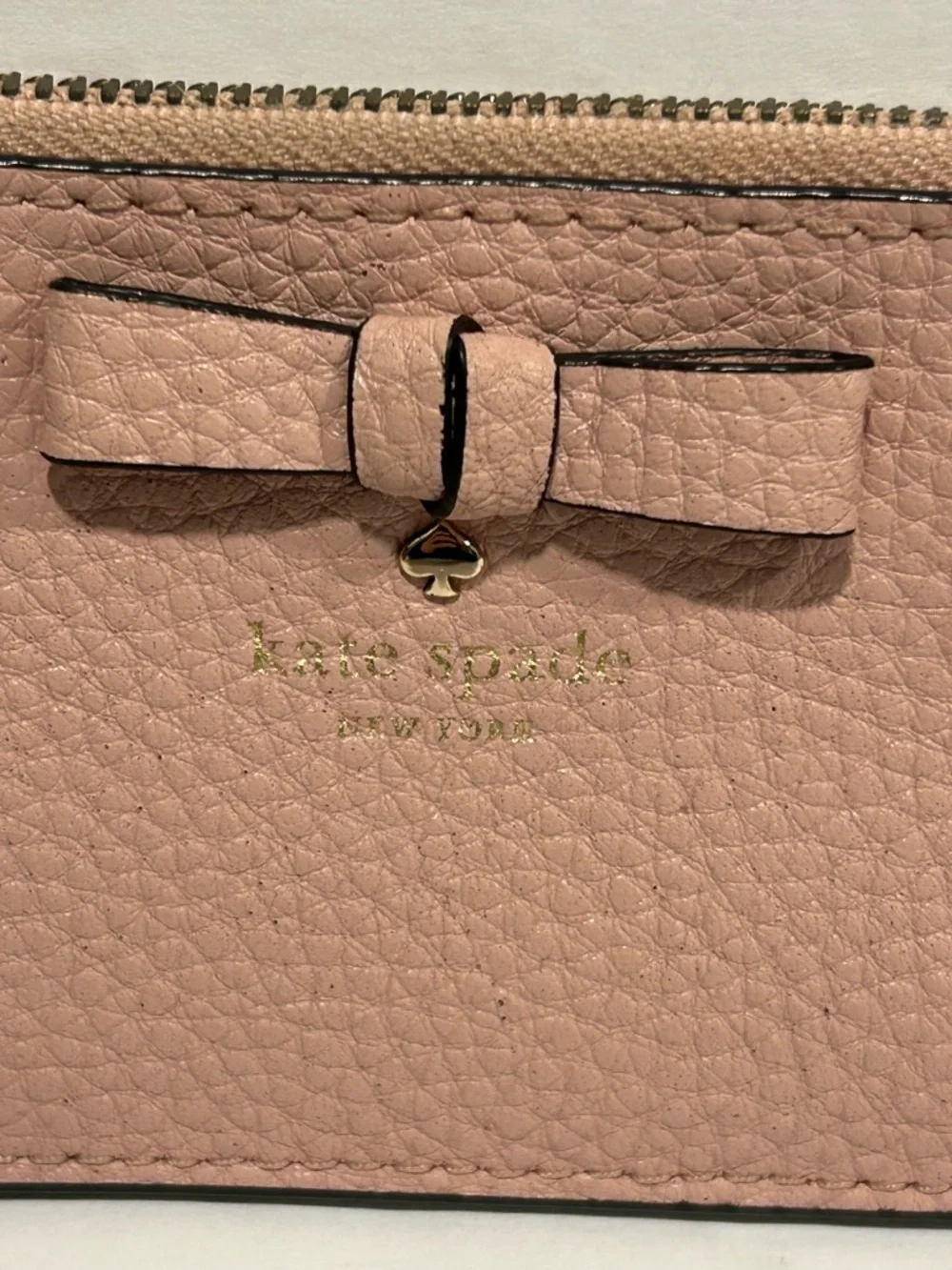 Kate Spade Pink Pebbled Leather Coin Purse Wallet Key Ring Bow Logo